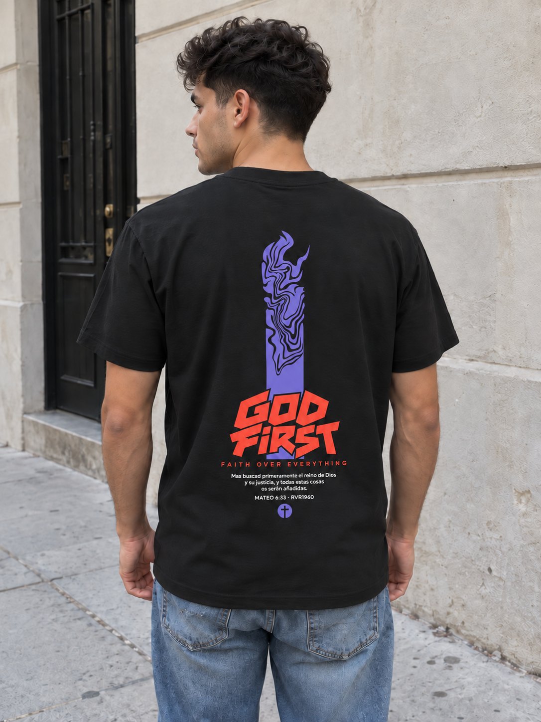 Espalda de la camiseta God First de INGEMA